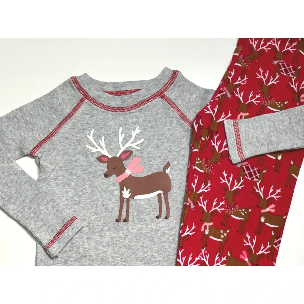 Bitty Baby American Girl Reindeer Pajamas Red Gray Christmas Holiday Set Size 3
